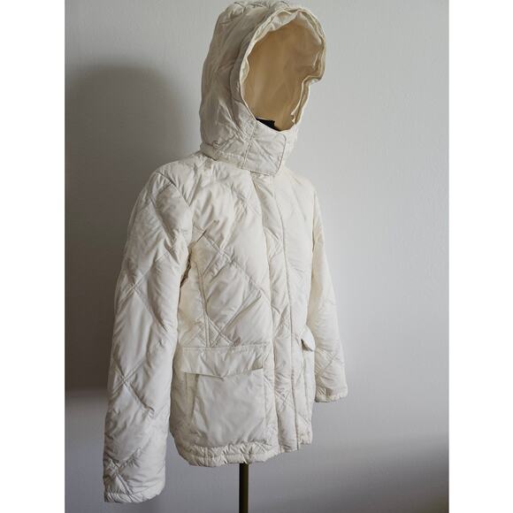 EUC Lands' End  Cream Goose Down Feather Hooded Ski Puffer Jacket S/P 6-8 - Picture 2 of 10